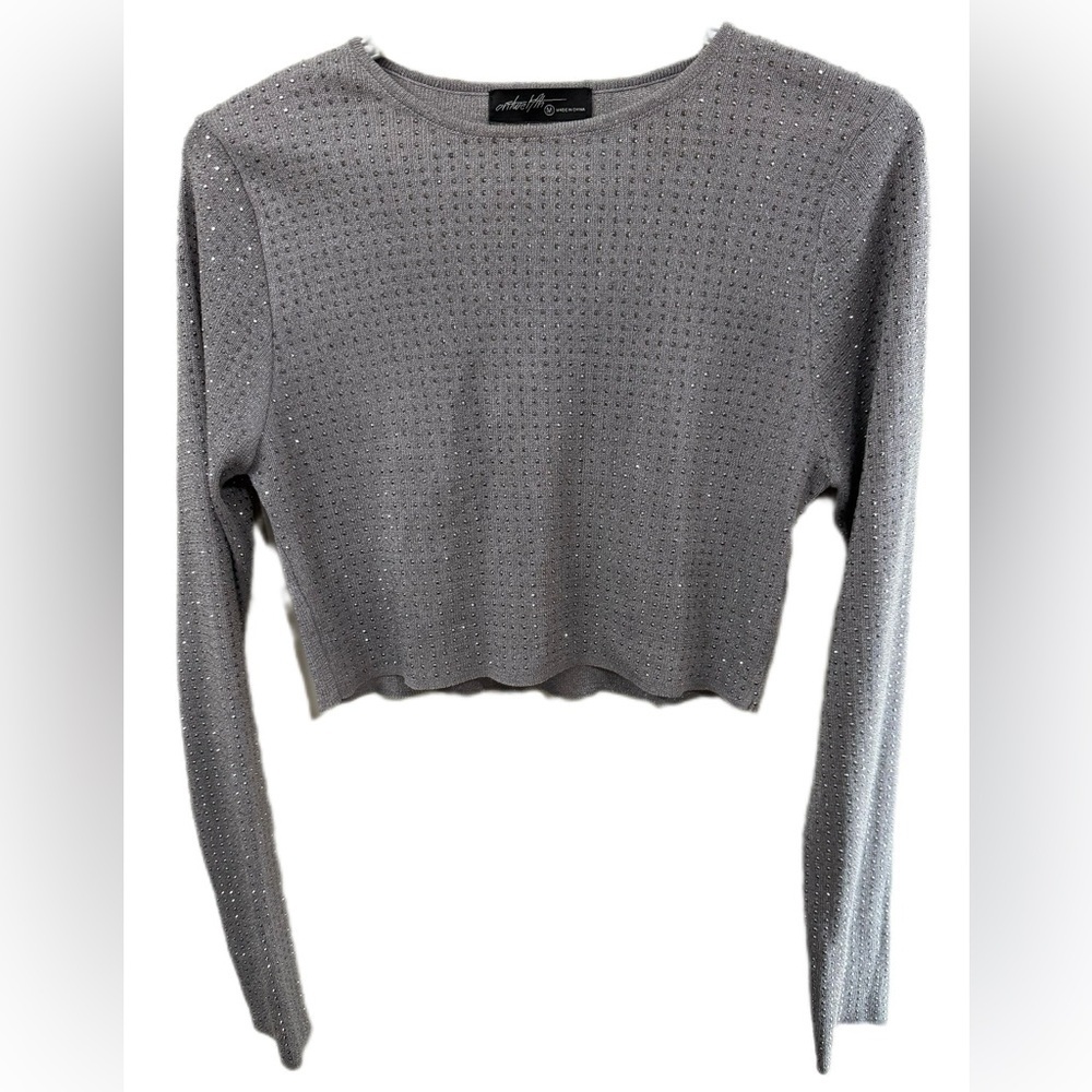 Gray Long Sleeve Cropped Top